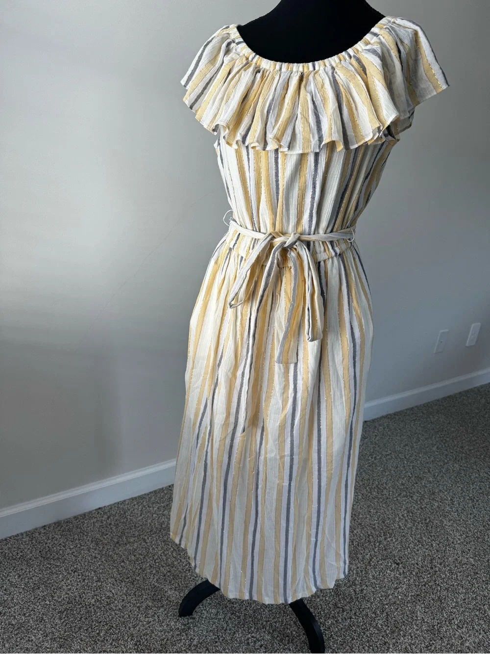 Michael Michael Kors NWT Striped Ruffle Neck Midi Dress Cotton Blend Size